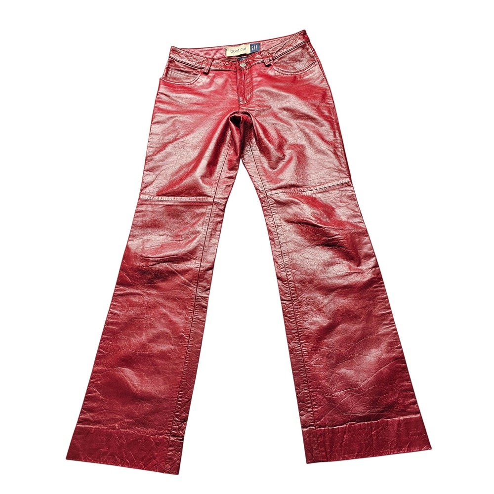 GAP Genuine Leather Pants Womens 2 Red Bootcut Mid Rise 5-Pocket Vintage Y2K